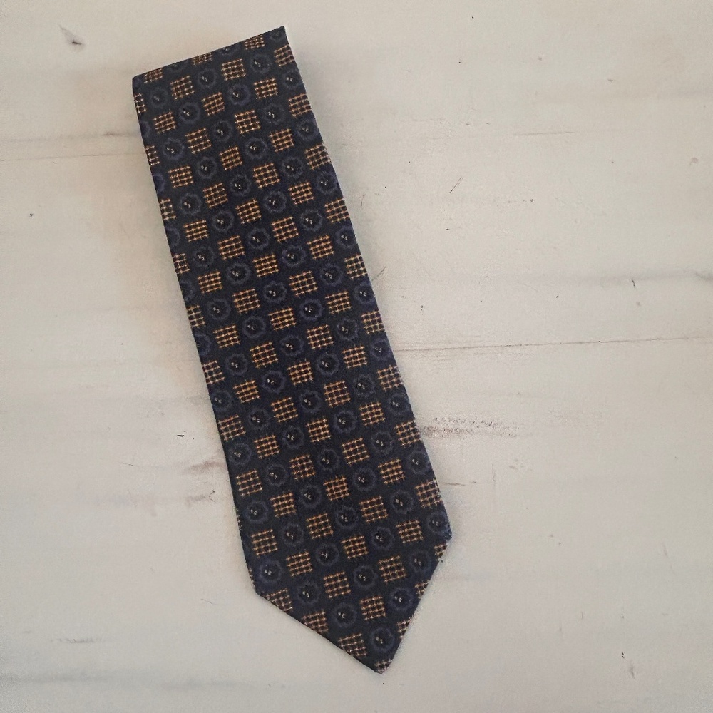 Ermenegildo Zegna NeckTie Blue check/circle Design| Italy 100% Woven Silk 60X3.5